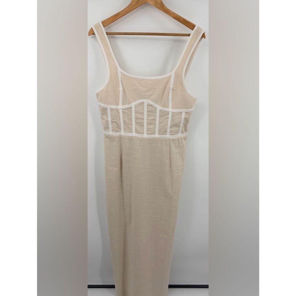 Sabo Ricardo stone tan midi dress womens L NWT milkmaid nautical vacation resort